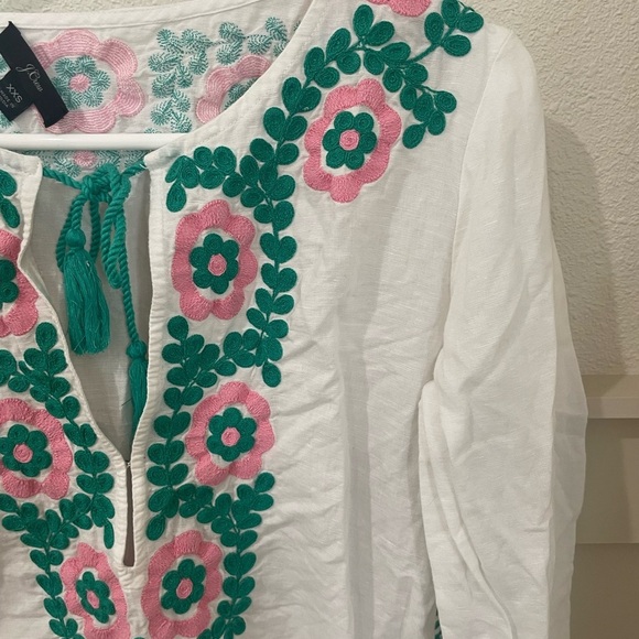 J Crew White and Green Floral Embroidered Swim Cover-Up Tunic Beach - Picture 4 of 8